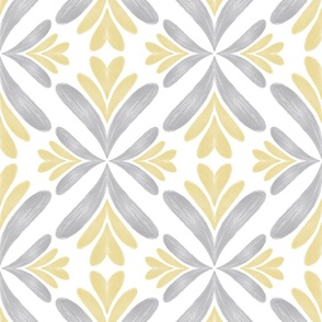 Floral Hearts Square in Grey, Yellow & White  Large