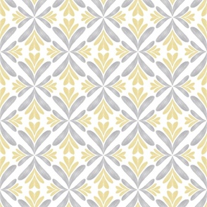 Floral Hearts Square in Grey, Yellow & White  Small