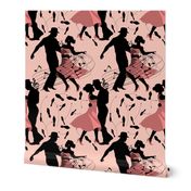 Dance club with black silhouettes of dancing people with shades of pink  - medium scale
