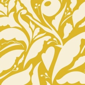 Large Scale // Organic Botanical Shapes - Cream White on Yellow