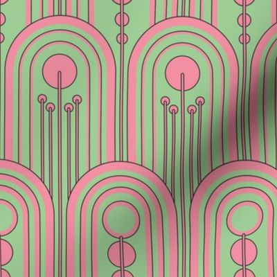 Art Deco Arches Pink and Green