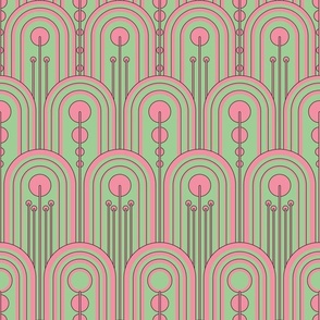 Art Deco Arches Pink and Green