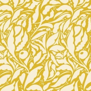 Medium Scale // Organic Botanical Shapes - Cream White on Yellow