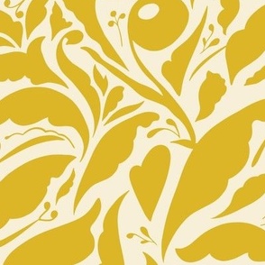 Large Scale // Organic Botanical Shapes - Yellow on Cream White