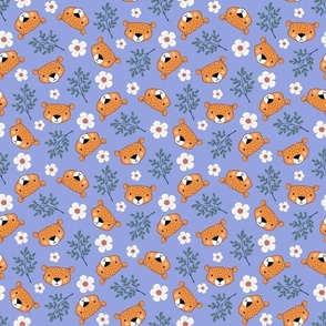 sweet cheetahs 1 one inch cat face tossed garden botanical in light ultramarine blue azure violet kids childrens clothing and bedding