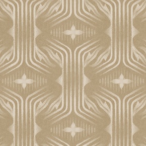 Interweaving lines textured elegant geometric with hexagons and diamonds - soft warm golden tan, muted mustard, taupe - extra large