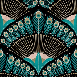 1920s art deco peacock wallpaper, jumbo