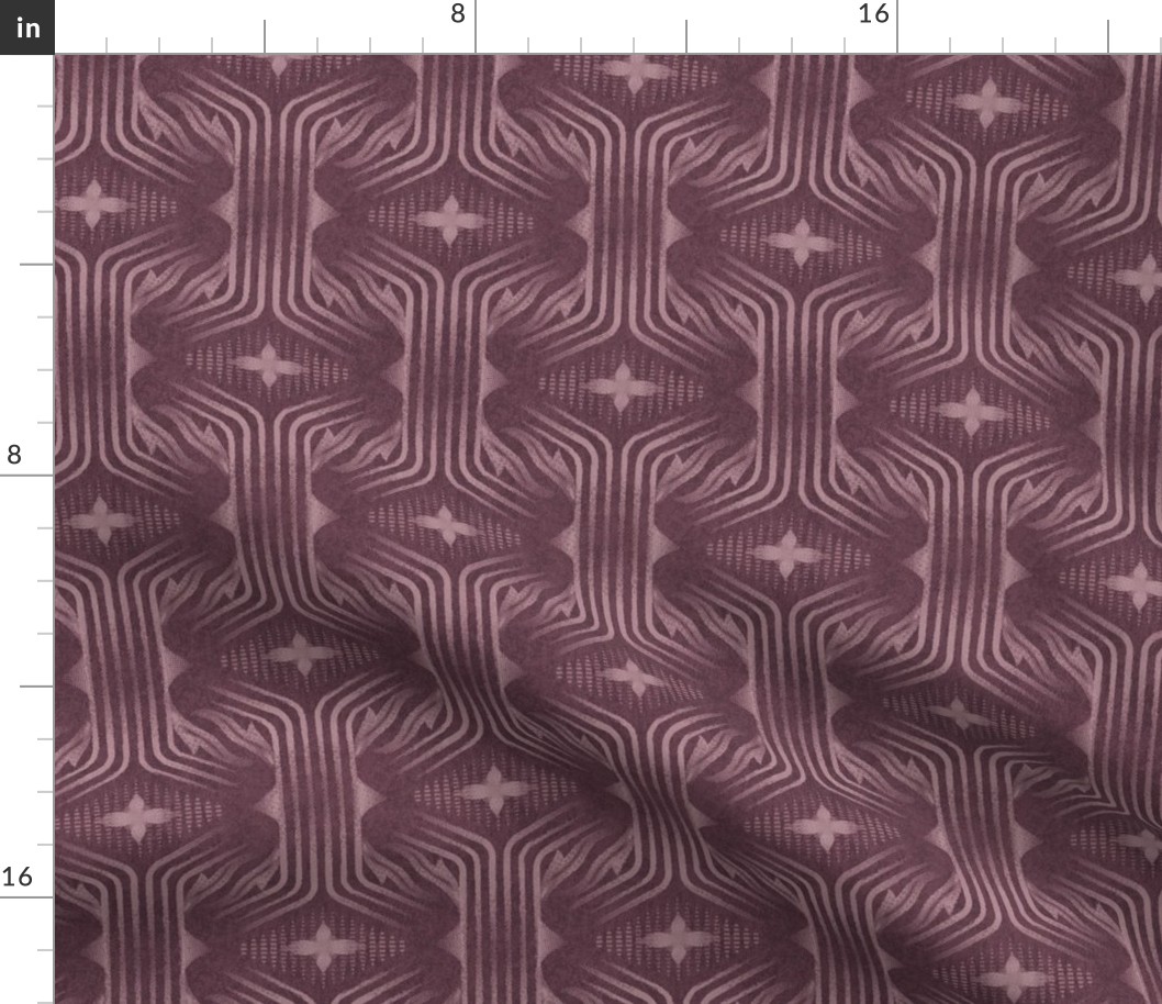 Interweaving lines textured elegant geometric with hexagons and diamonds - moody burgundy, dark maroon - medium