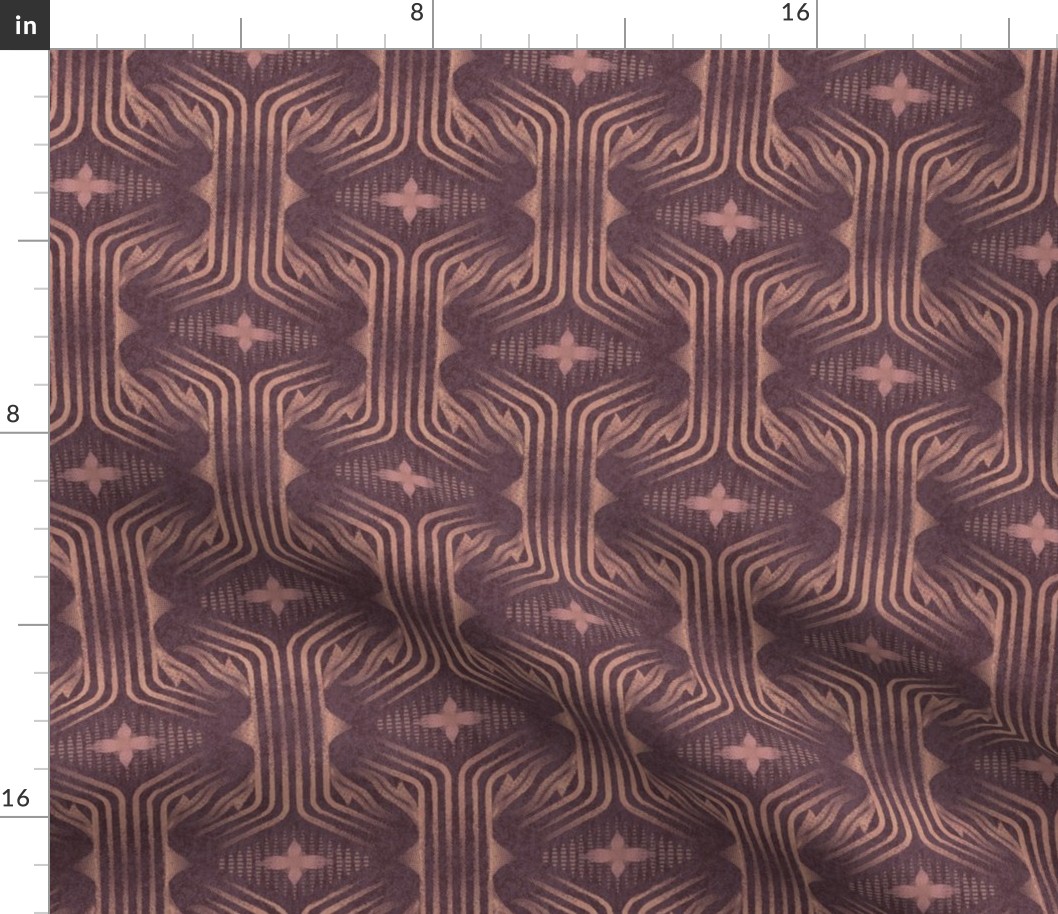 Interweaving lines textured elegant geometric with hexagons and diamonds - moody plum and rose, dark red-purple - medium