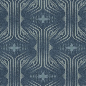 Interweaving lines textured elegant geometric with hexagons and diamonds - dark antique blue, moody blue - large