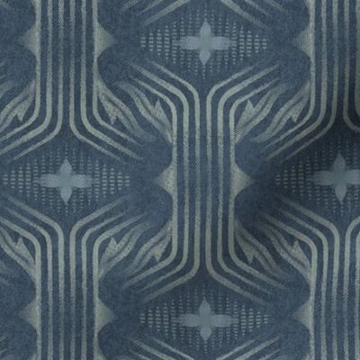 Interweaving lines textured elegant geometric with hexagons and diamonds - dark antique blue, moody blue - medium