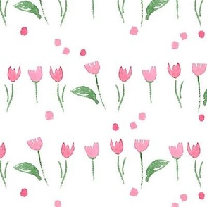 Watercolor Pink Tulips in a Row