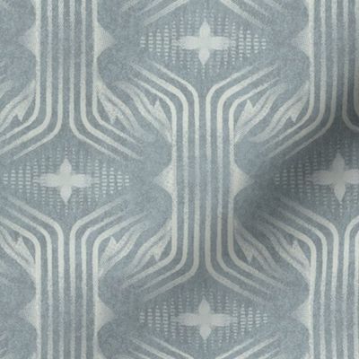 Interweaving lines textured elegant geometric with hexagons and diamonds - very textured warm blue-grey, soft tonal french blue - medium