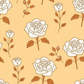 jumbo bold floral off white roses on yellow