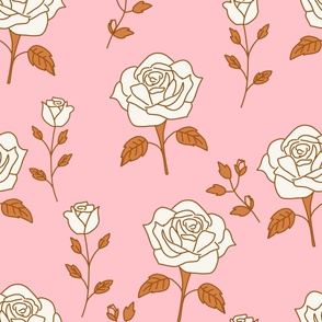 jumbo bold floral off white roses on pink