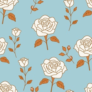 jumbo bold floral off white roses on blue