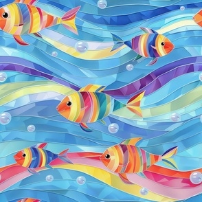 Cute Rainbow Striped Fish Swimming in an Ocean of Color