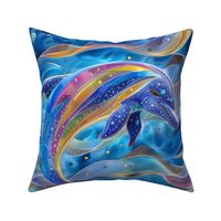 Large Colorful Spotted Dolphin in Bubbly Swirling Colorful Waters