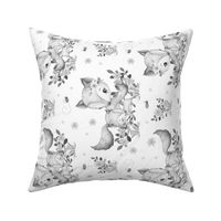 Grey Floral Woodland Animals Fox and Baby Girl Nursery Bee Ladybug Rotated