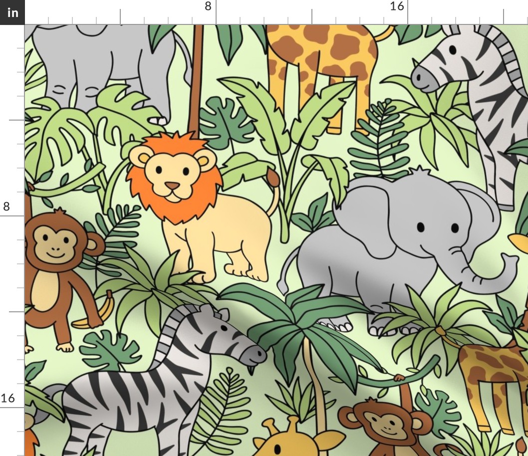 Baby Zoo Animals on Green (Large Scale)