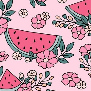 Watermelon Floral on Pink (Large Scale)
