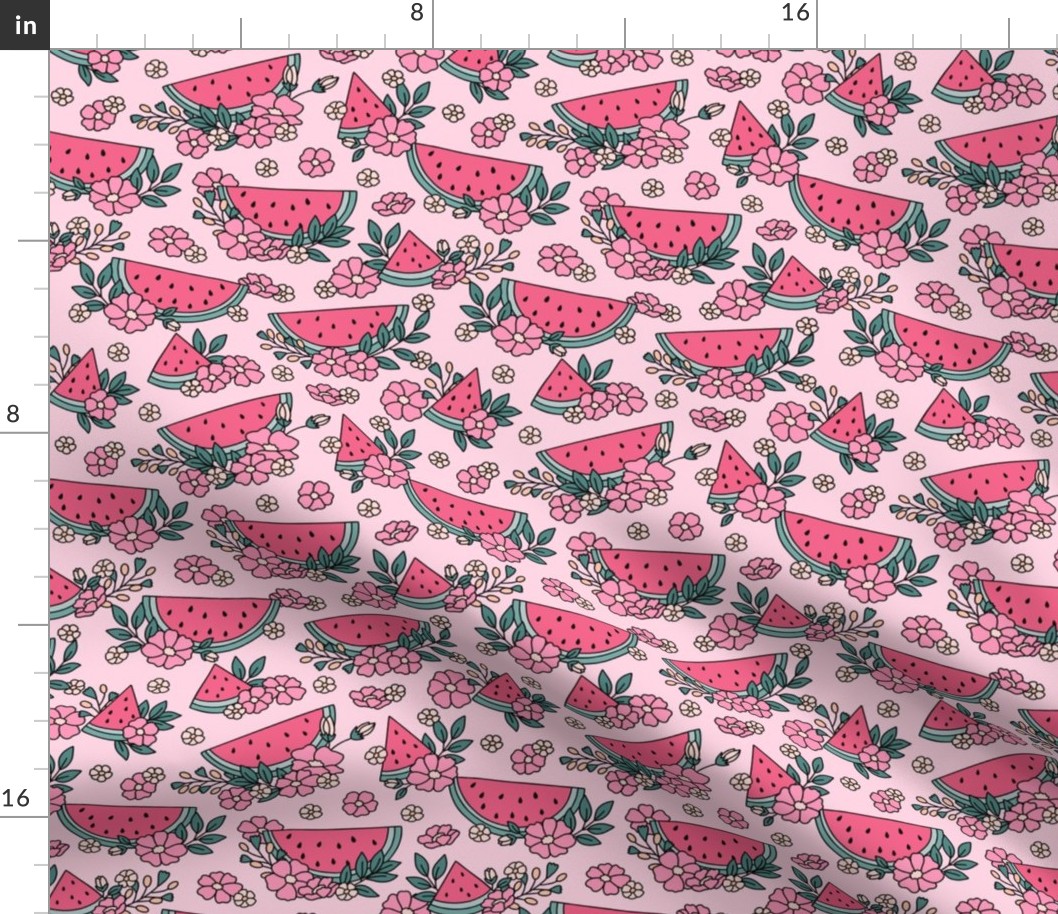 Watermelon Floral on Pink (Medium Scale)