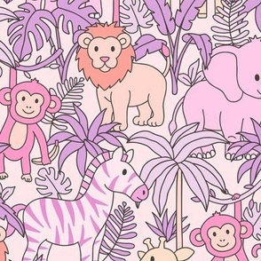 Baby Zoo Animals on Pink (Medium Scale)