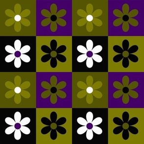 Small Flower Squares Purple Black Olive Green