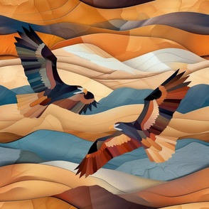 Two soaring Eagles Birds in the Desert