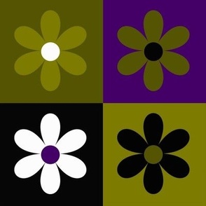 Flower Squares Purple Black Olive Green