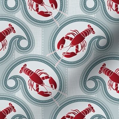 (LG) Lobster Crustacean Paisley Coastal Wave and Stripes