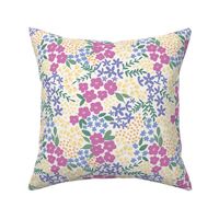 Garden Party Ditzy Floral in Morning Cream with Pink, Purple, Yellow + Green