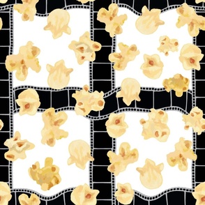 Movie Film Checks & Buttered Popcorn - (L)  Black and White