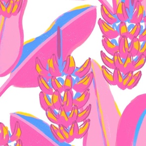 Tropical Leaves | Bananas | Pink and Yellow