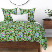 Colorful Circles on Olive Green