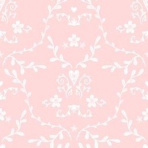 Small Soft White Damask on Ballet Pink