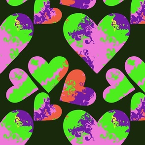 Liquid hearts on black - Hand drawn Colorful Hearts