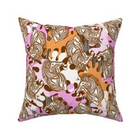 L|Cheerful Zebras in Vivid pinks orange abstract shapes blue stripes: Playful Animal Design