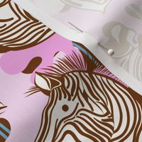 L|Cheerful Zebras in Vivid pinks orange abstract shapes blue stripes: Playful Animal Design