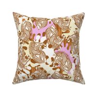 L|Cheerful brown Zebras in Vivid pink white abstract shapes: Playful Animal Design