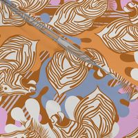 L|Cheerful brown Zebras in Vivid pink orange sky blue abstract shapes: Playful Animal Design