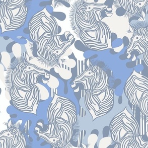 L|Cheerful dark blue Zebras in blue hues abstract shapes: Playful Animal Design