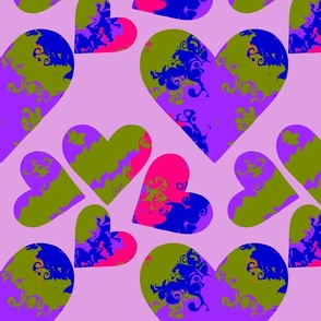 Colorful hearts Light Pink Background - Large Scale
