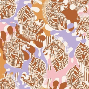 Cheerful white Zebras in pastel pink yellow  lavender abstract shapes: Playful Animal Design