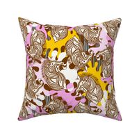 L|Cheerful Zebras in Vivid pink yellow abstract shapes: Playful Animal Design