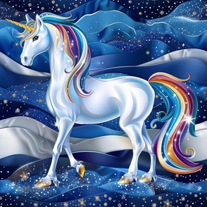 A Large Fantasy White Unicorn with Flowing Rainbow Mane
