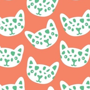 Vintage cheetah cats - Kids retro style nineties screen printed animals jade green coral blush