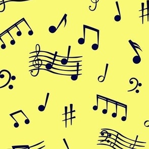 Scattered Musical Notes on Yellow