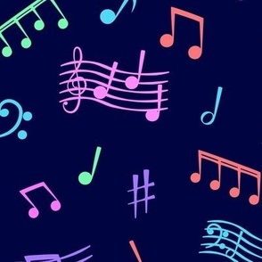 Rainbow musical notes on midnight blue