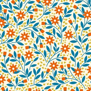 Retro Summer Florals - Orange Blue